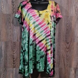 Sacred Threads Tie-Dye Tunic Top OS/One Size Hippie Boho Festival Pocket
